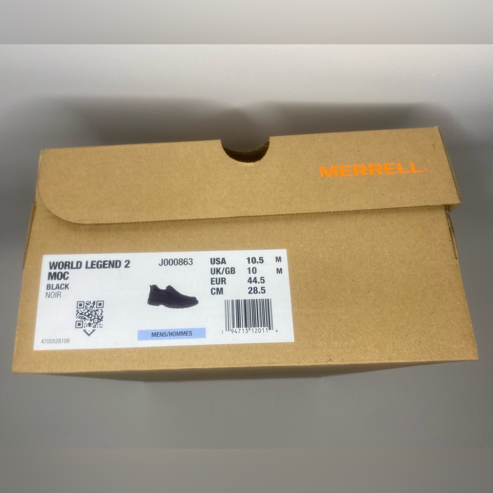 NIB Men’s Merrell World Legend Loafer in Black Leather/Size 10.5